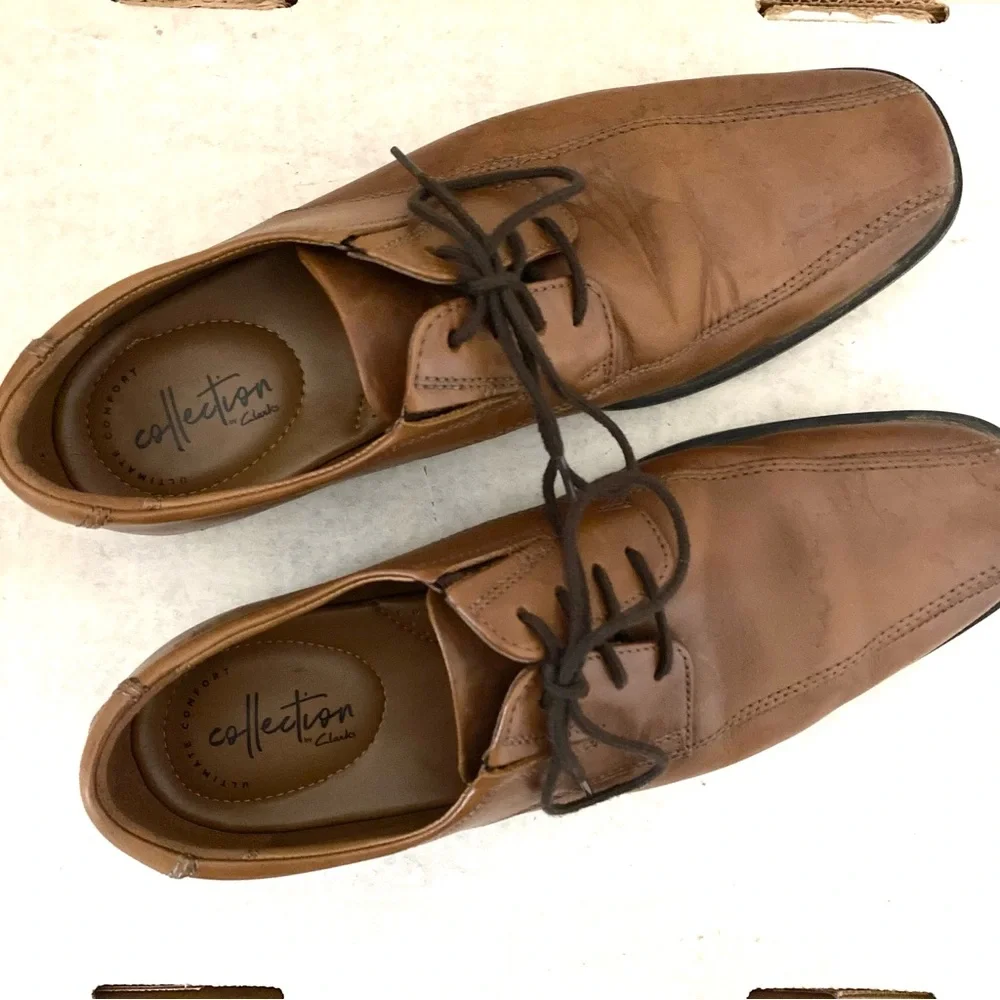 Clark's Tilden Walk Oxford Sneakers‎ Leather Lace-up Men's Size 8.5 Dark Tan - Picture 2 of 9